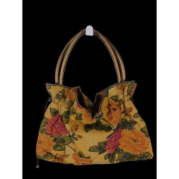 Beaded Floral Embroidered Handbag – Yellow Gold Boho Purse, New with Tags - Picture 9 of 13